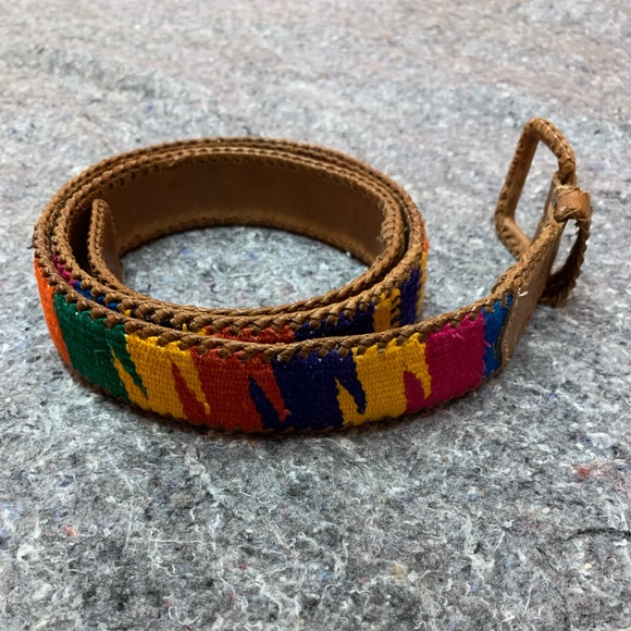 Woven Aztec Waist Tie Belt w/ Frayed Trim